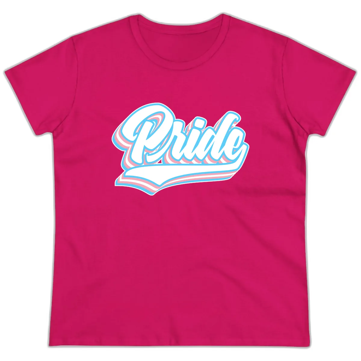 Pride Wave Retro Script Ladies Tee in Heliconia