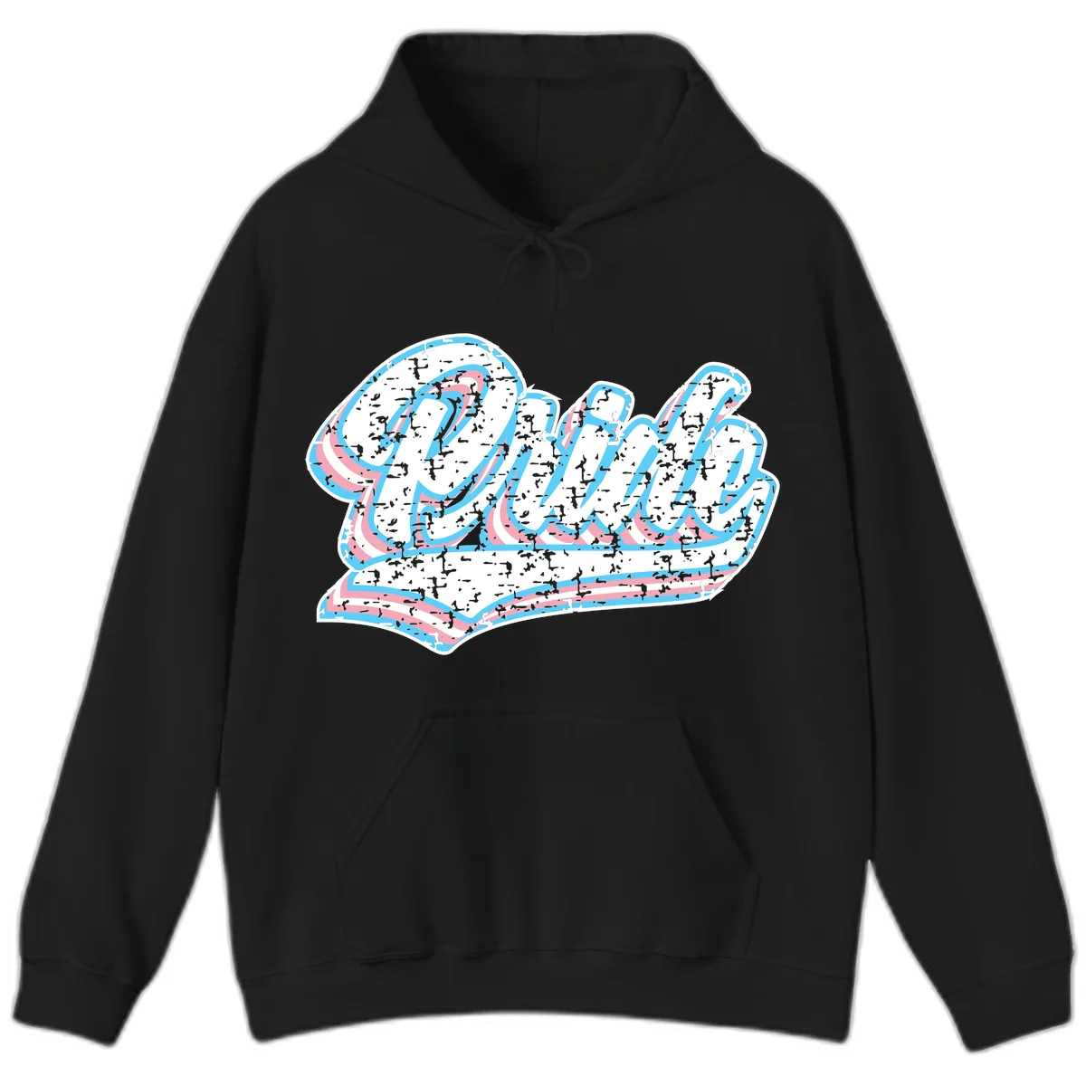 Wavy Textured Typography Design Hoodie in Black