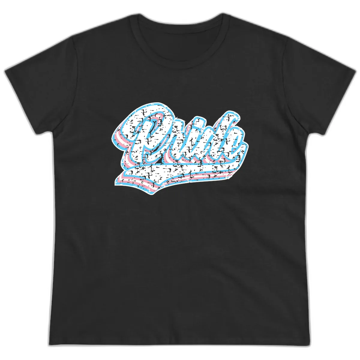 Wavy Textured Typography Design Ladies Tee in Black