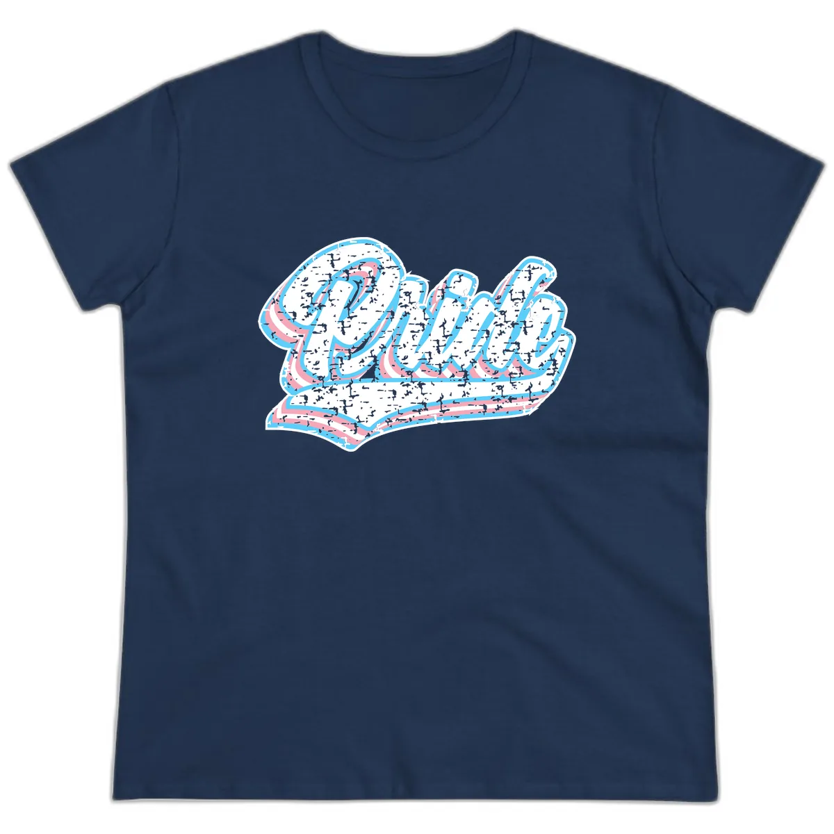 Wavy Textured Typography Design Ladies Tee in Navy