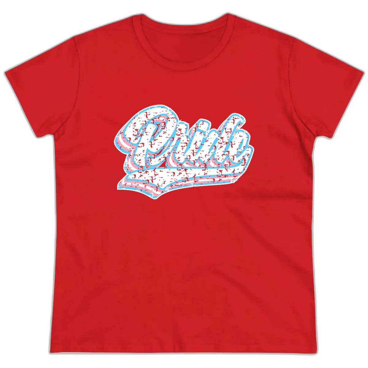 Wavy Textured Typography Design Ladies Tee in Red