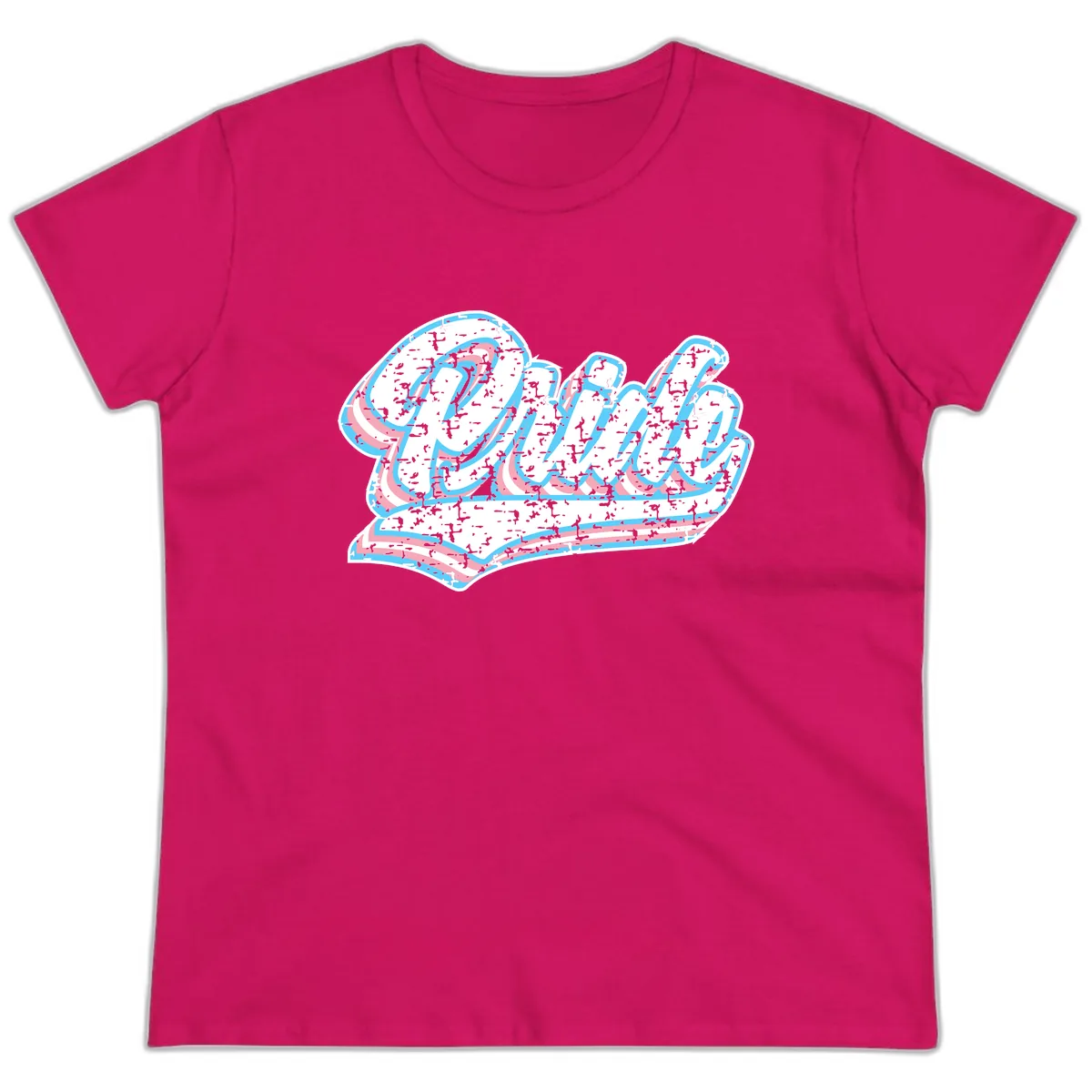 Wavy Textured Typography Design Ladies Tee in Heliconia