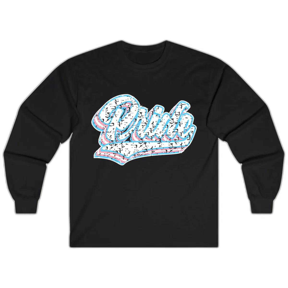 Wavy Textured Typography Design Long Sleeve in Black