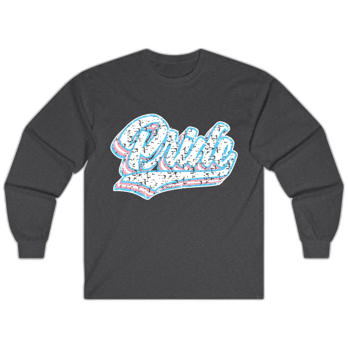 Wavy Textured Typography Design Long Sleeve in Dark Heather
