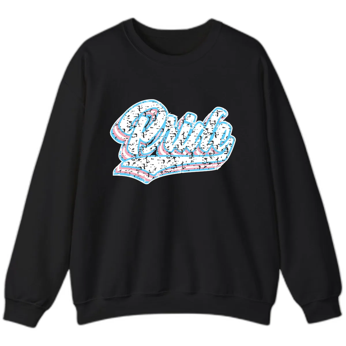 Wavy Textured Typography Design Sweatshirt in Black