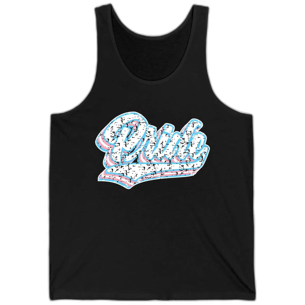 Wavy Textured Typography Design Tank in Black