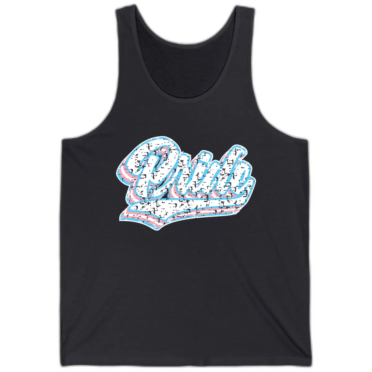 Wavy Textured Typography Design Tank in Dark Grey