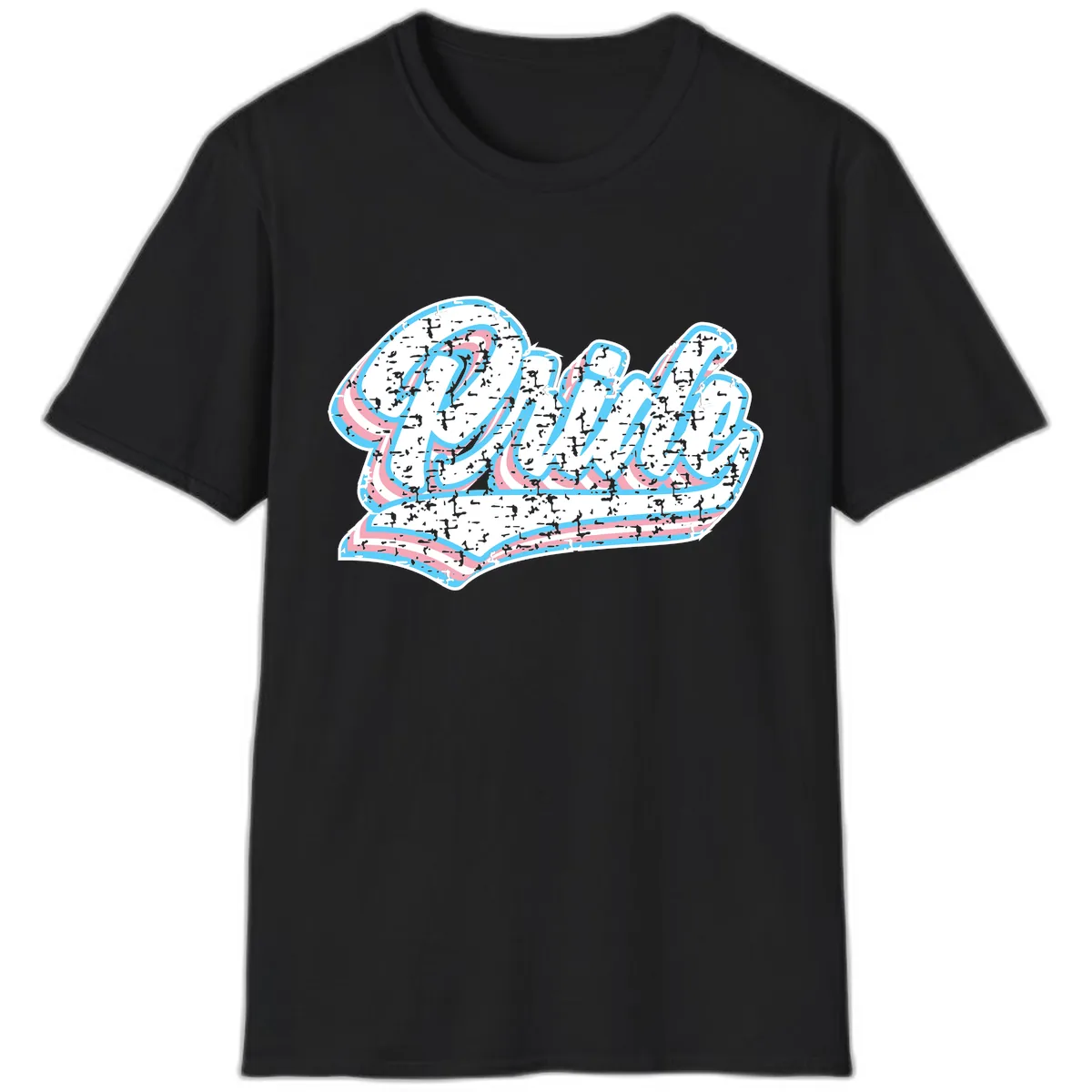 Wavy Textured Typography Design T-Shirt in Black