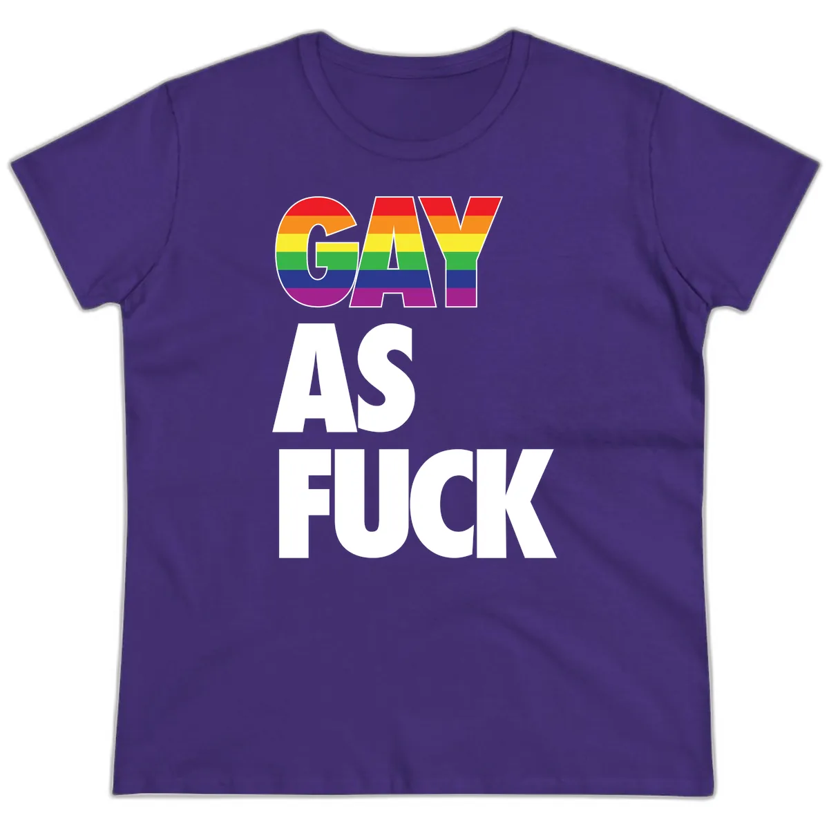 Gay As Fuck Pride Flag Ladies Tee in Purple