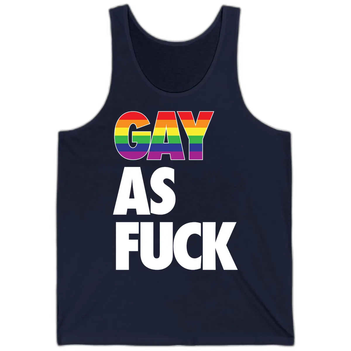 Gay As Fuck Pride Flag Tank in Navy