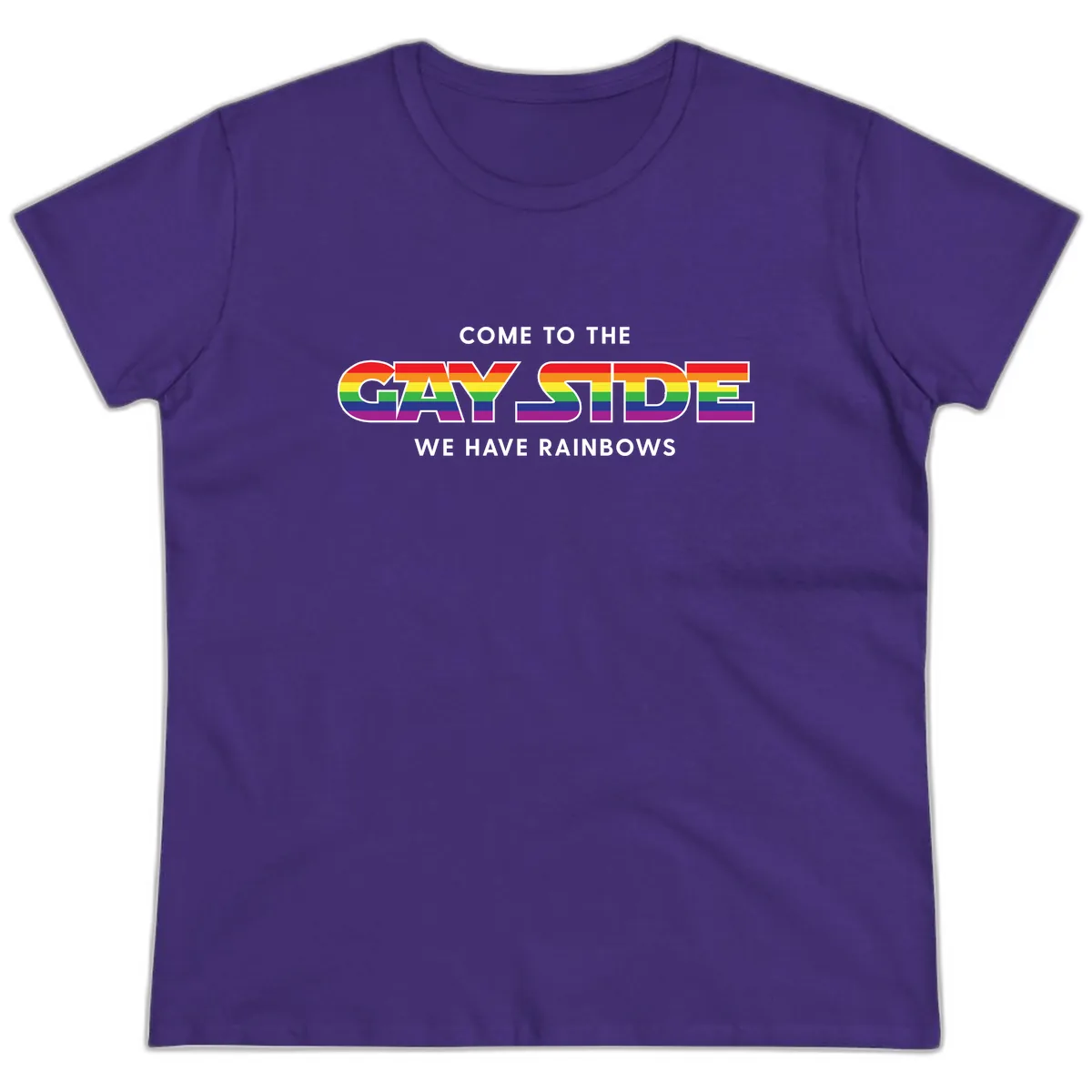 Come To The Gay Side We Have Rainbows Ladies Tee in Purple