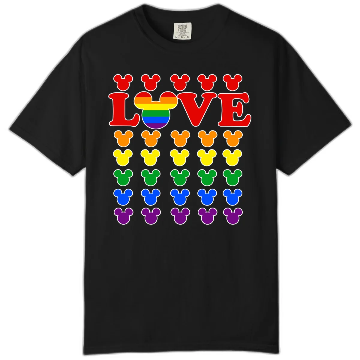 Mickey Love Pride Rainbow Comfort Color in Black