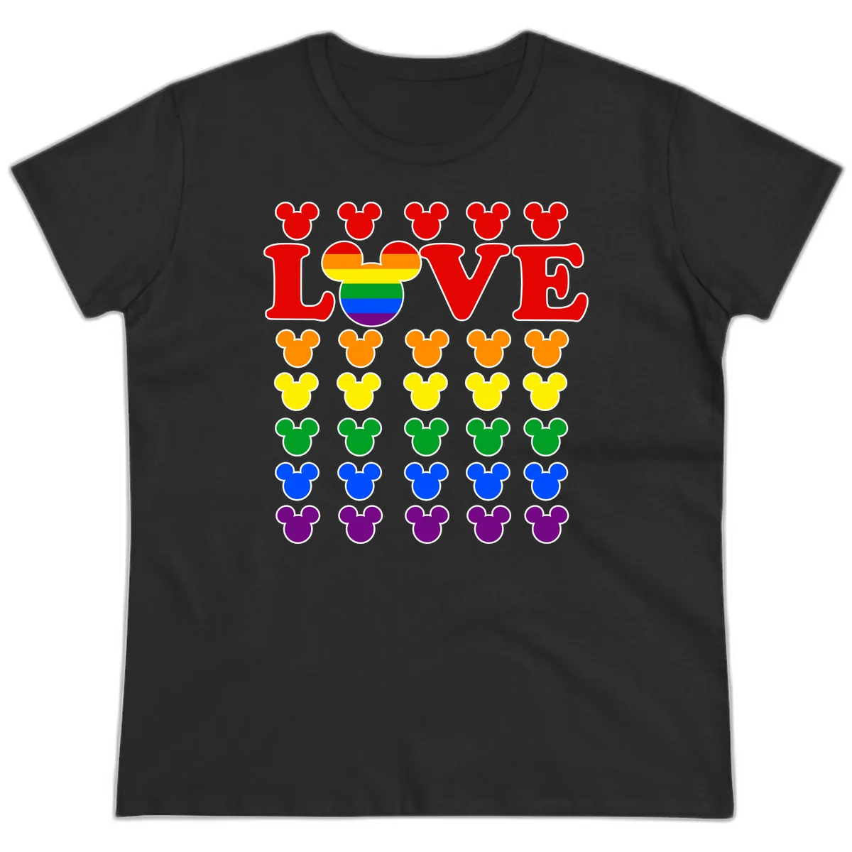 Mickey Love Pride Rainbow Ladies Tee in Black