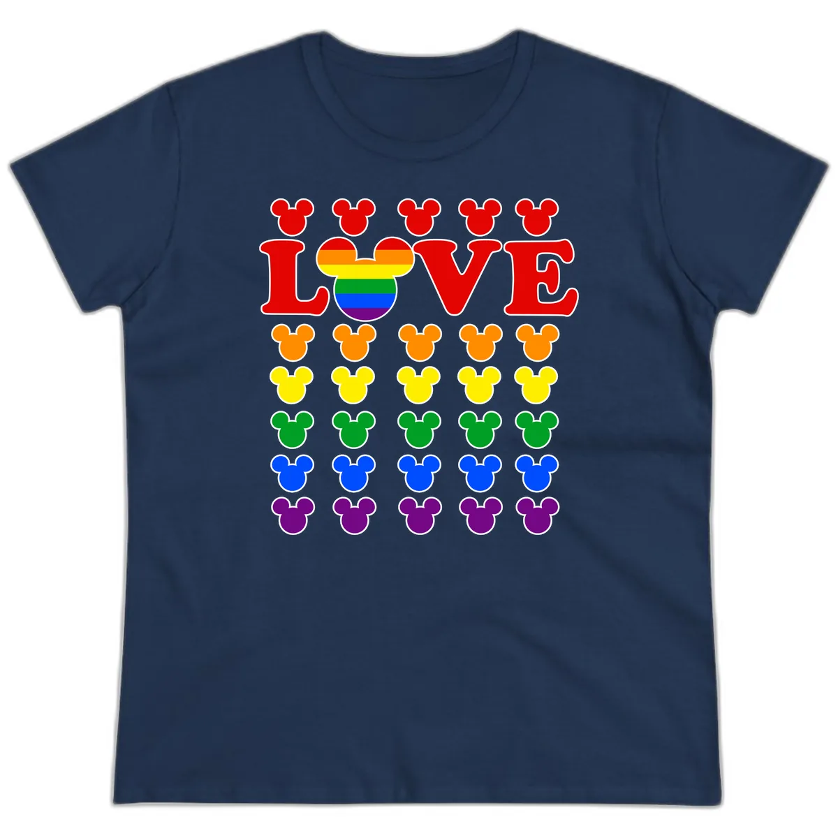 Mickey Love Pride Rainbow Ladies Tee in Navy
