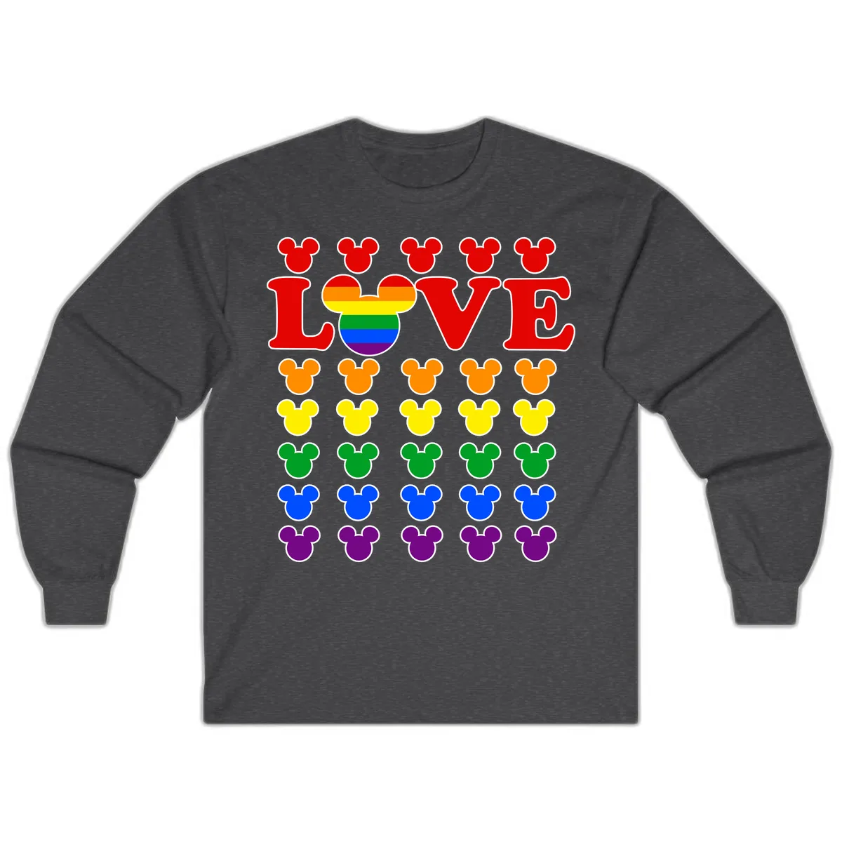 Mickey Love Pride Rainbow Long Sleeve in Dark Heather