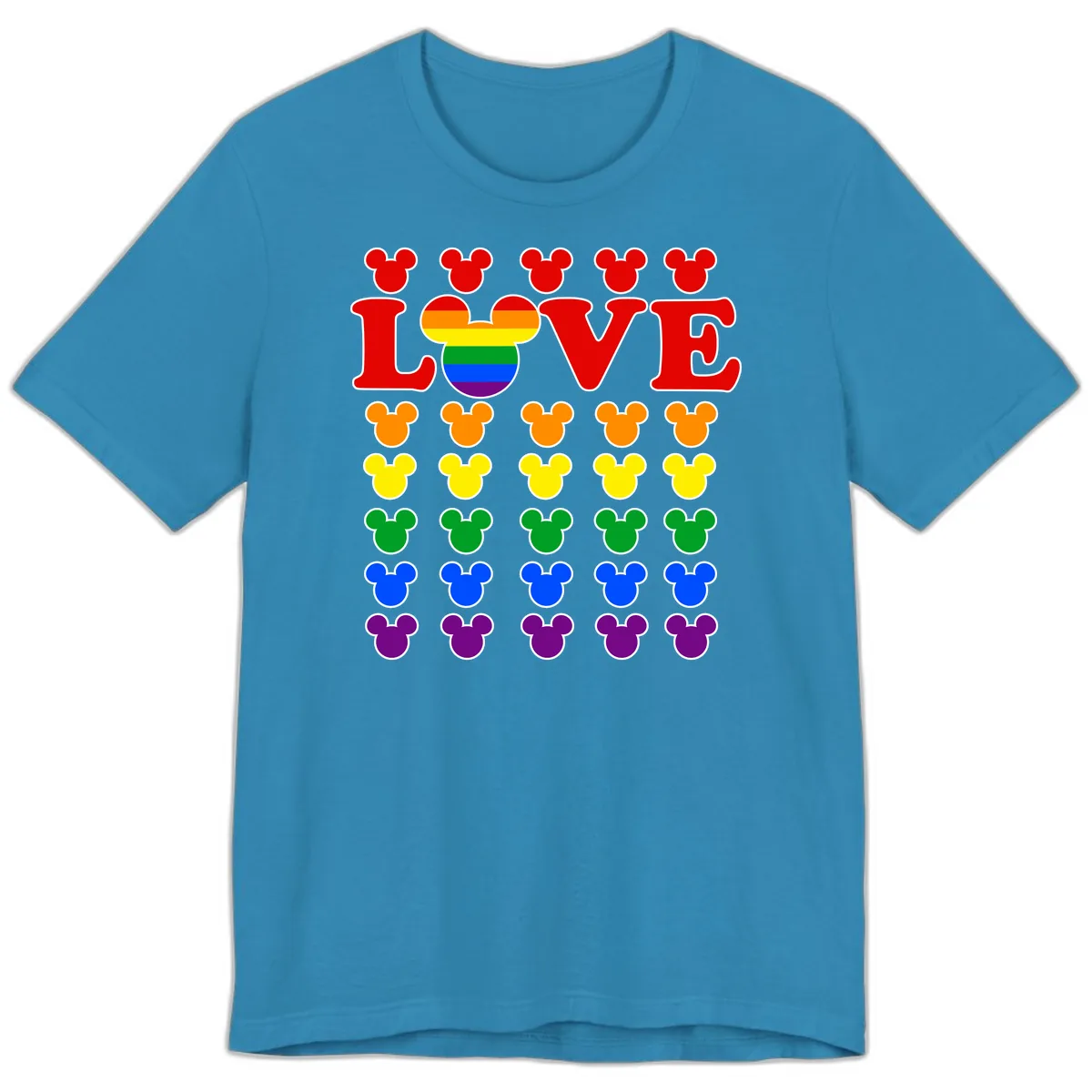Mickey Love Pride Rainbow Premium T-Shirt in Aqua