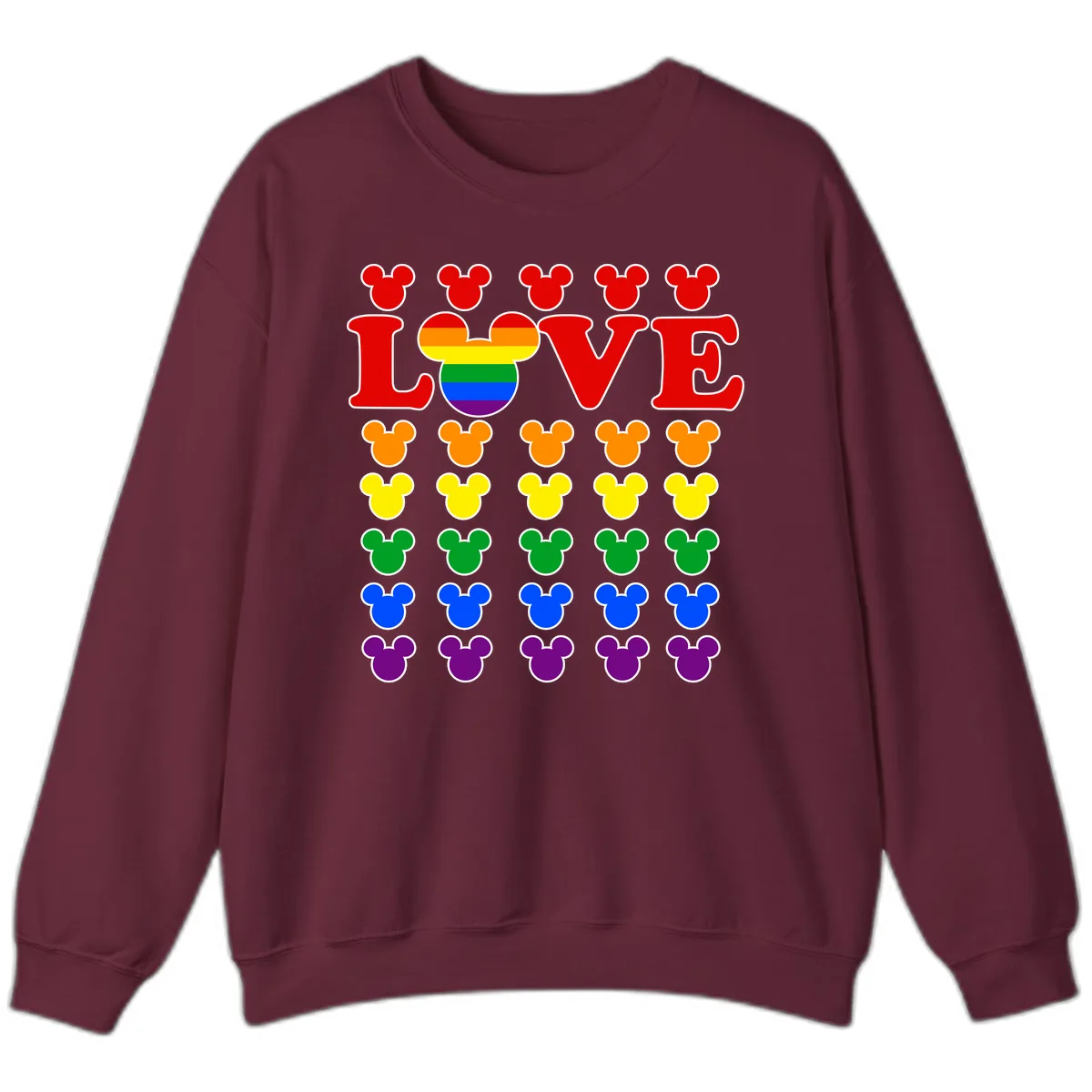 Mickey Love Pride Rainbow Sweatshirt in Maroon