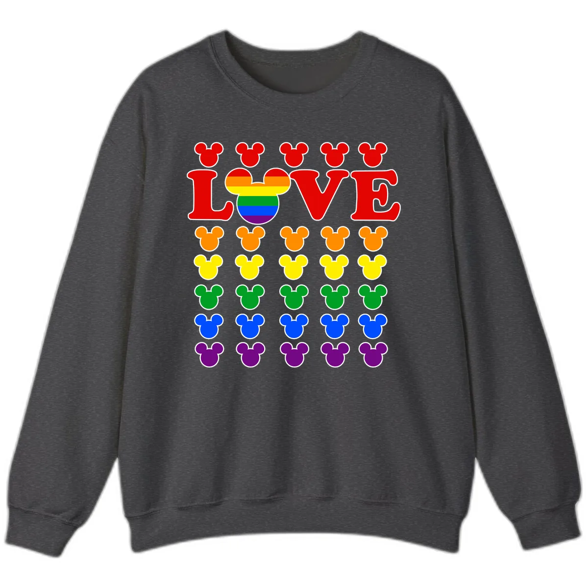 Mickey Love Pride Rainbow Sweatshirt in Dark Heather