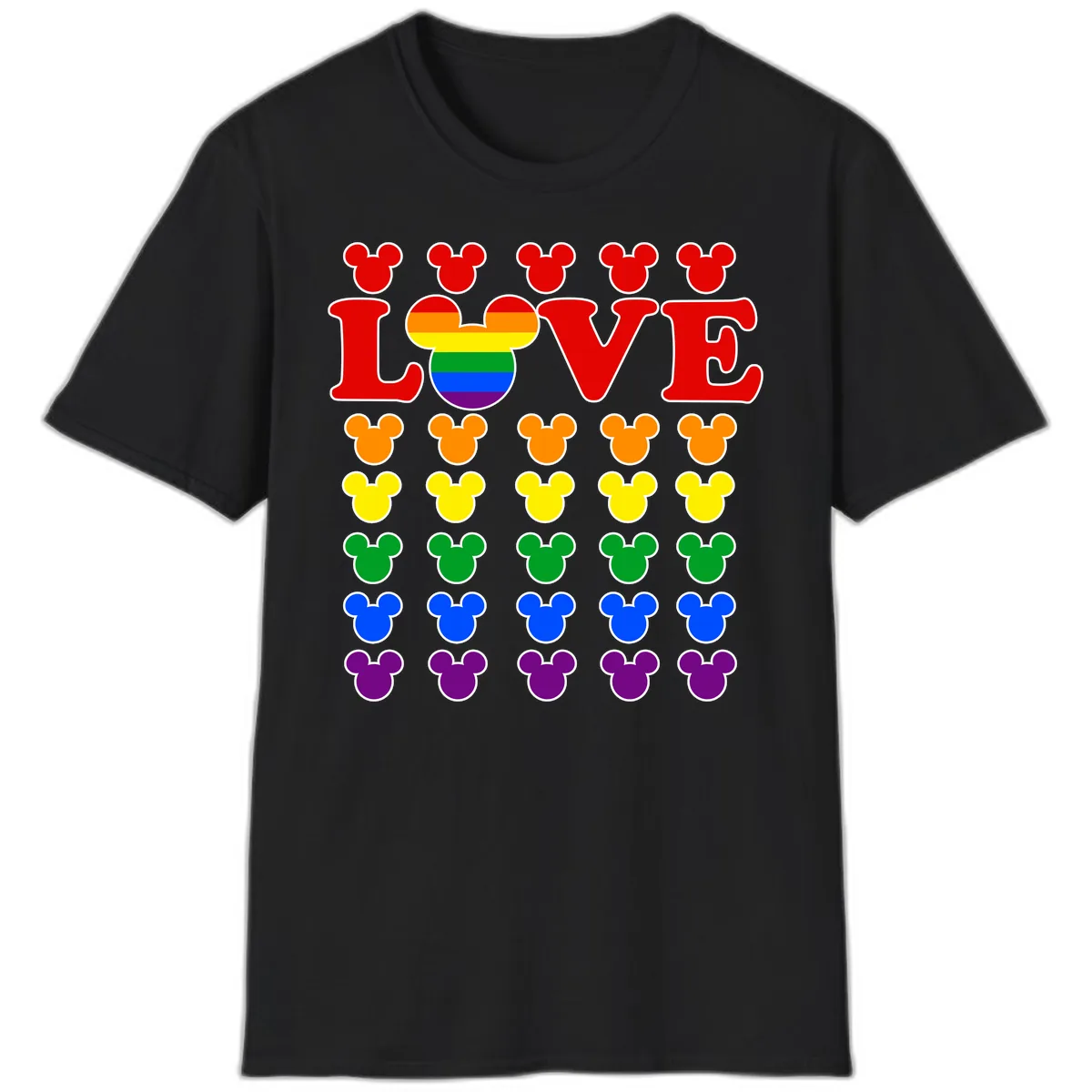 Mickey Love Pride Rainbow T-Shirt in Black