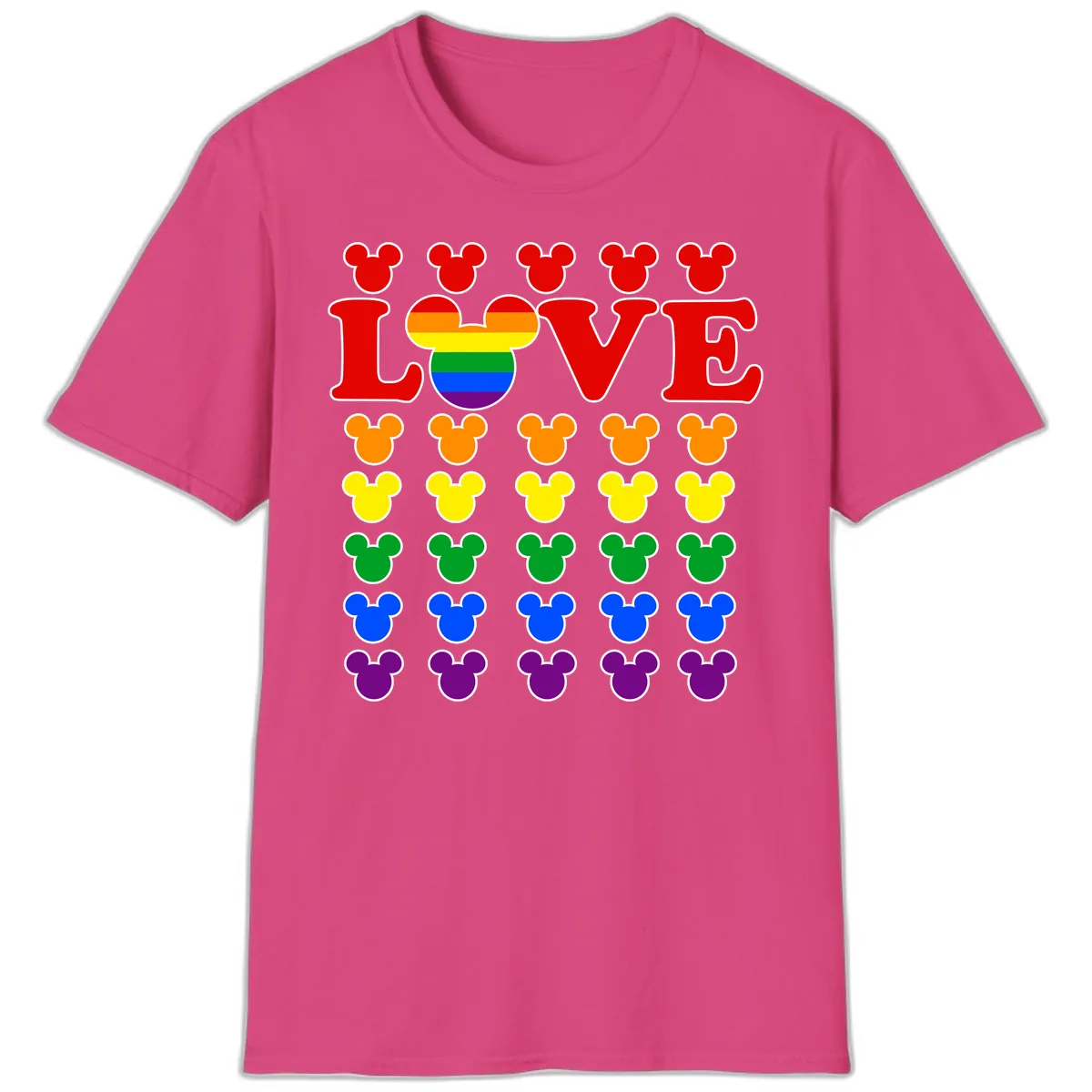 Mickey Love Pride Rainbow T-Shirt in Heliconia
