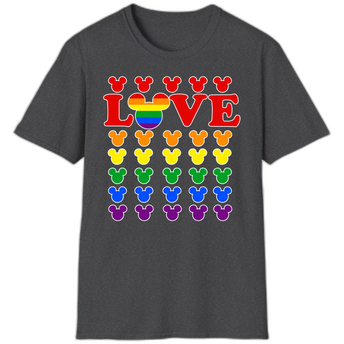 Mickey Love Pride Rainbow T-Shirt in Dark Heather