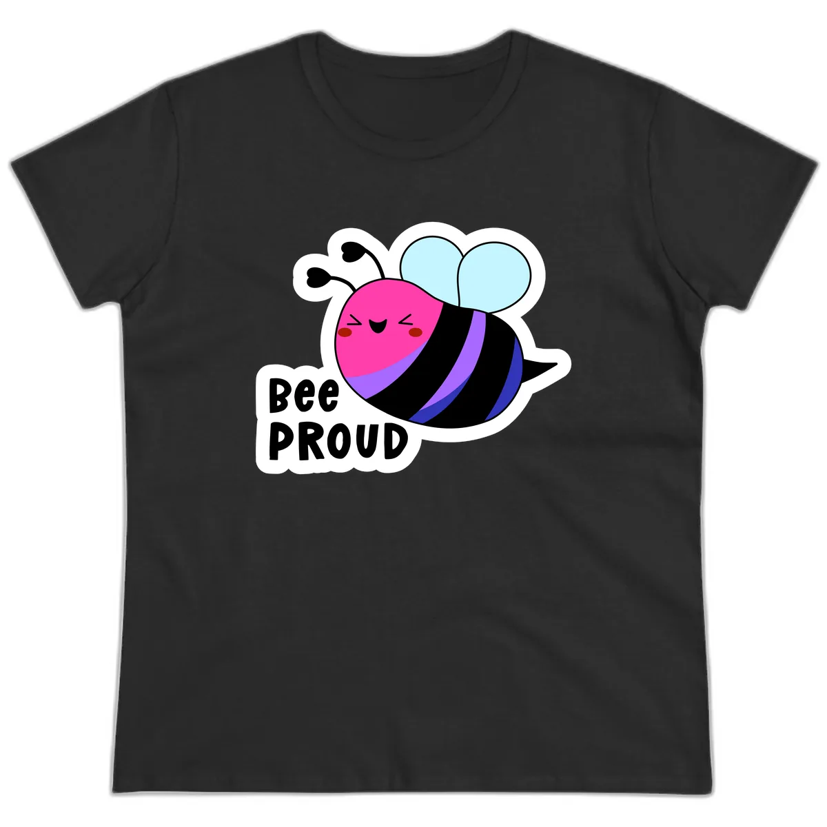 Bee Proud Rainbow Bee Ladies Tee in Black