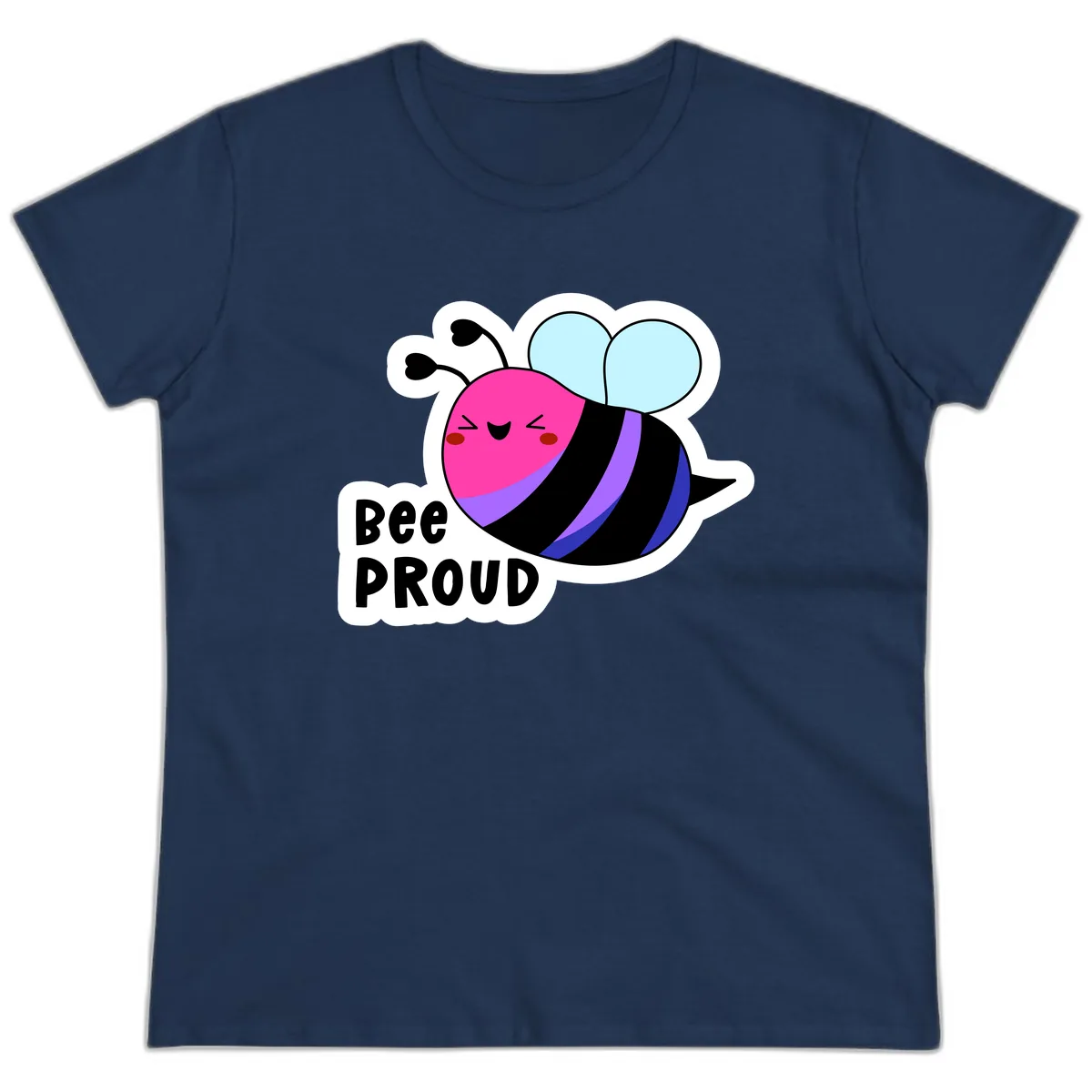 Bee Proud Rainbow Bee Ladies Tee in Navy