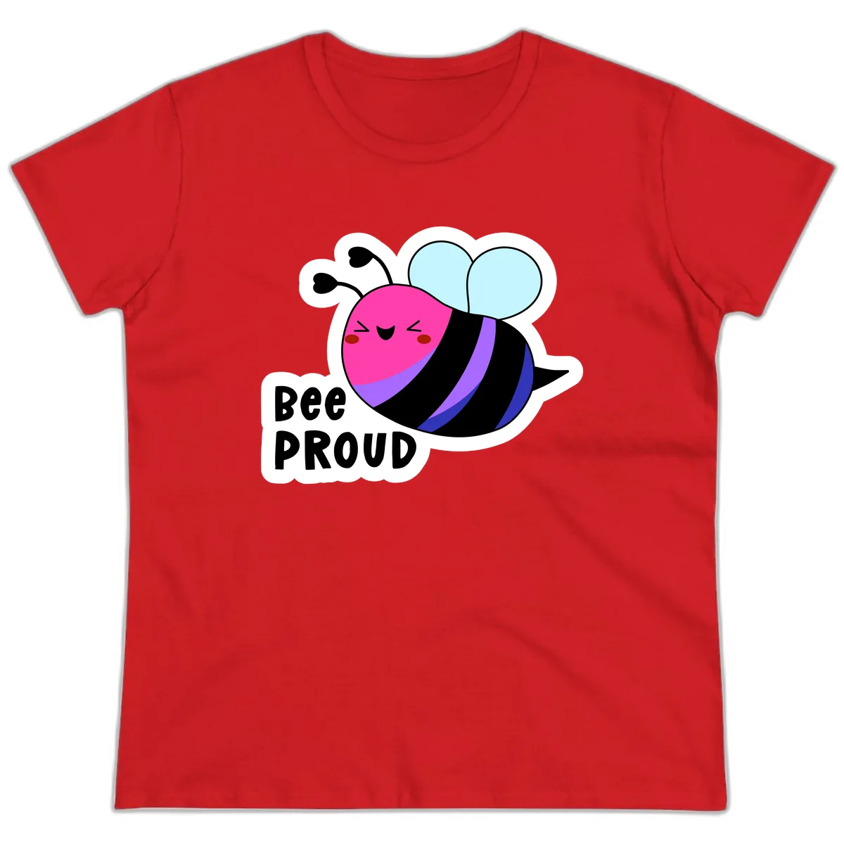 Bee Proud Rainbow Bee Ladies Tee in Red