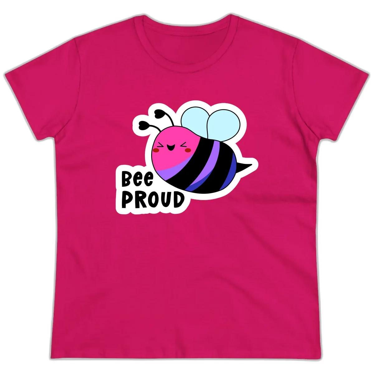 Bee Proud Rainbow Bee Ladies Tee in Heliconia