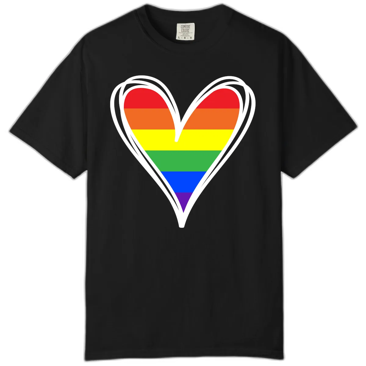Rainbow Heart Pride Comfort Color in Black