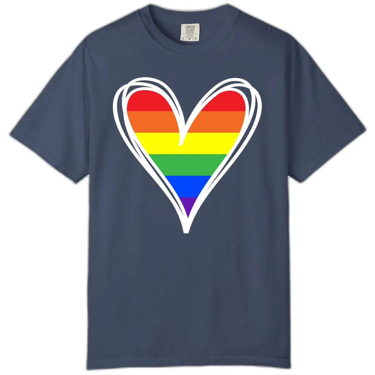 Rainbow Heart Pride Comfort Color in Midnight
