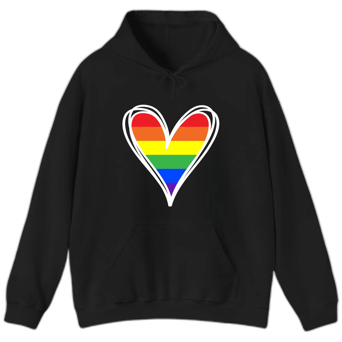 Rainbow Heart Pride Hoodie in Black