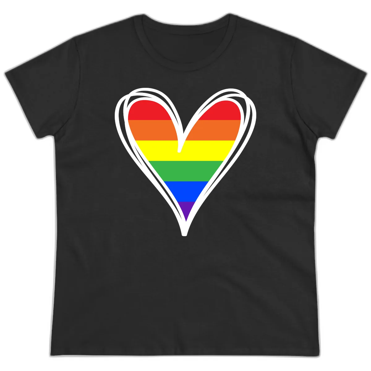 Rainbow Heart Pride Ladies Tee in Black