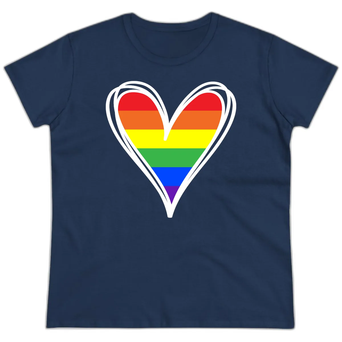 Rainbow Heart Pride Ladies Tee in Navy