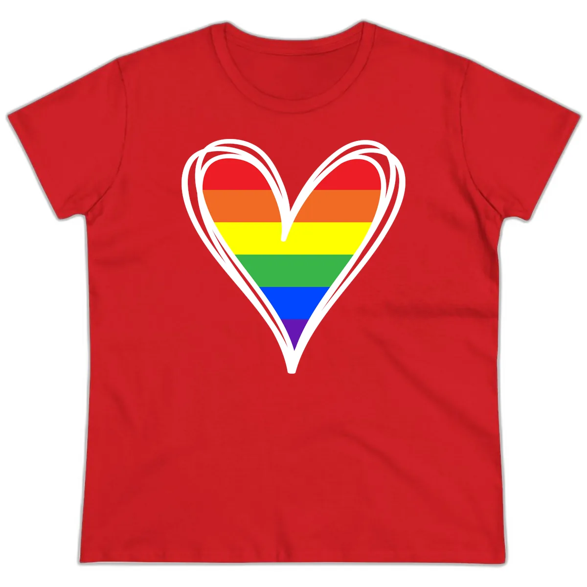 Rainbow Heart Pride Ladies Tee in Red