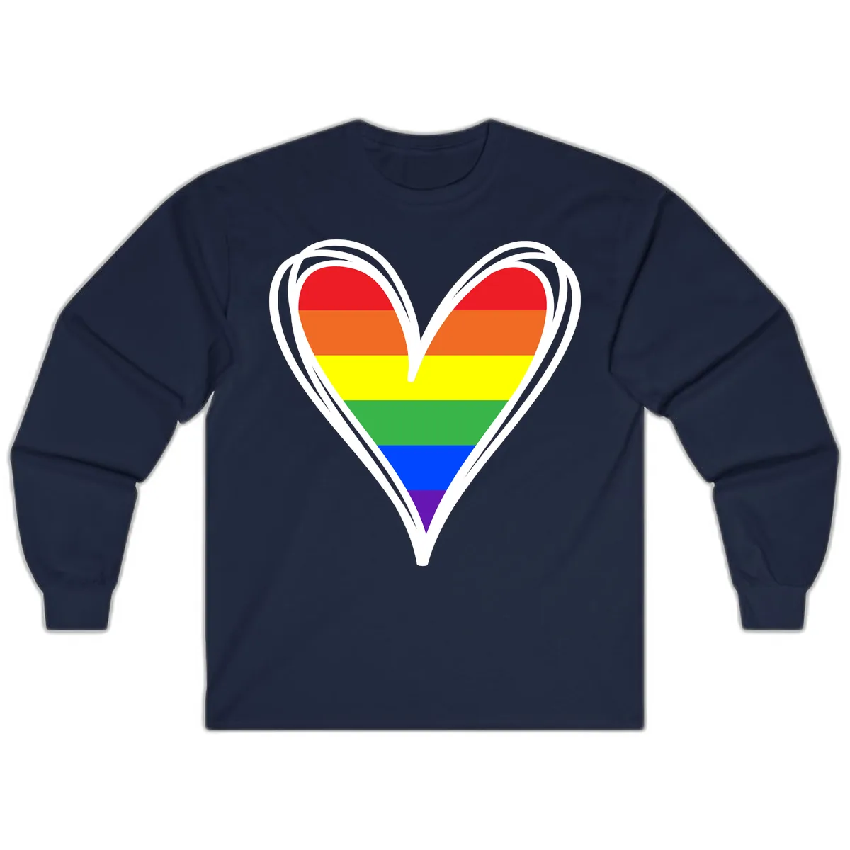 Rainbow Heart Pride Long Sleeve in Navy