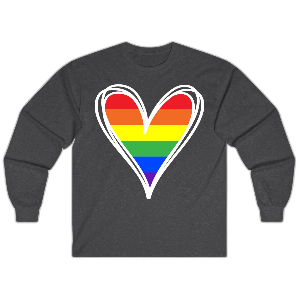 Rainbow Heart Pride Long Sleeve in Dark Heather