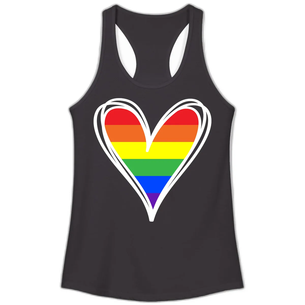 Rainbow Heart Pride Ladies Tank in Black