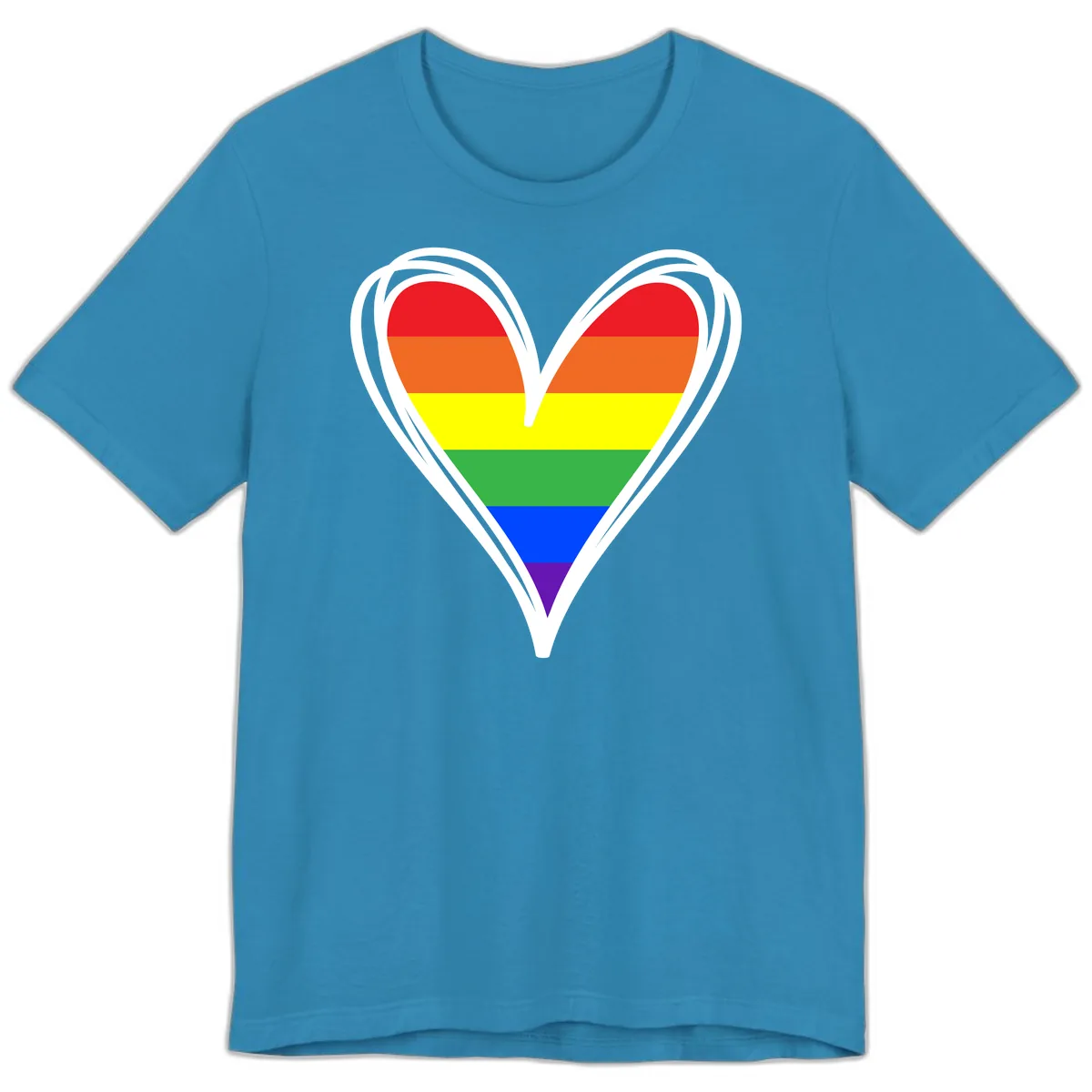 Rainbow Heart Pride Premium T-Shirt in Aqua
