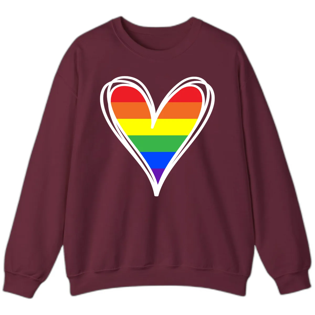Rainbow Heart Pride Sweatshirt in Maroon