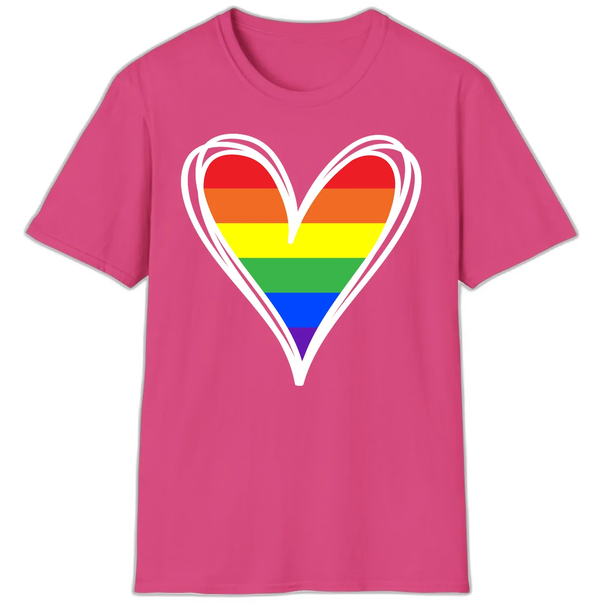 Rainbow Heart Pride T-Shirt in Heliconia