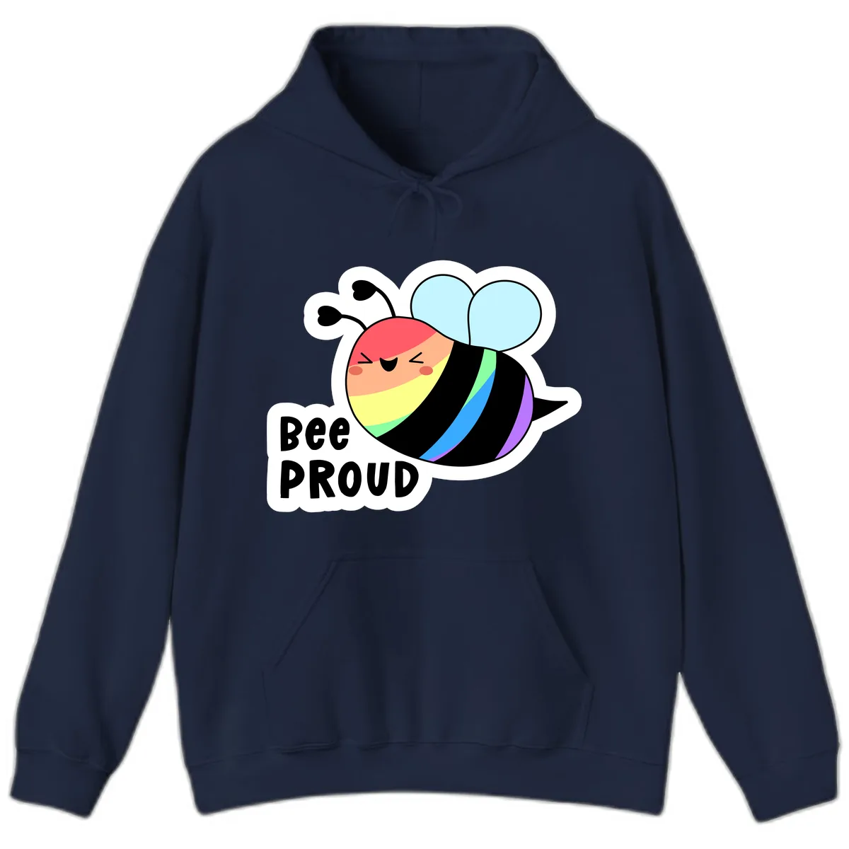 Bee Proud Rainbow Stripes Hoodie in Navy