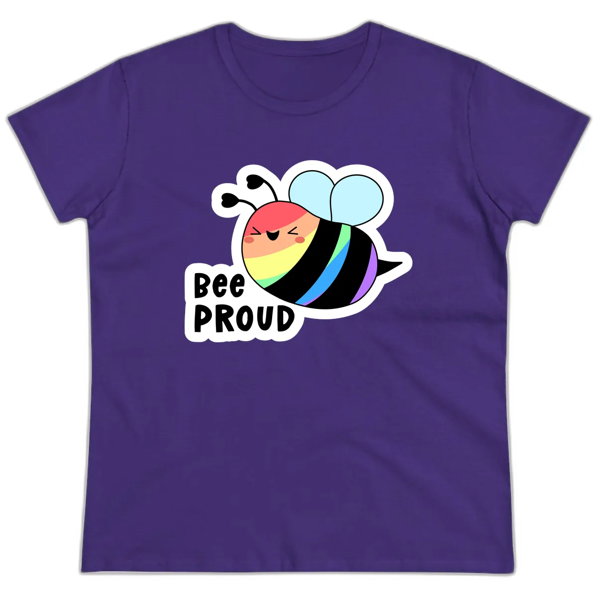 Bee Proud Rainbow Stripes Ladies Tee in Purple