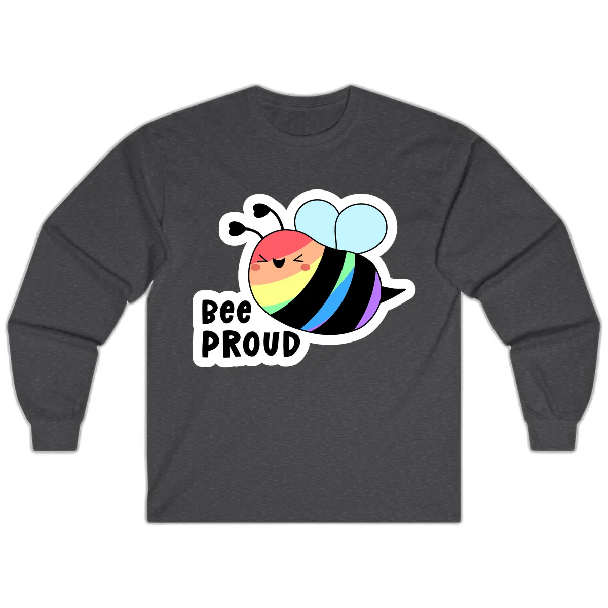 Bee Proud Rainbow Stripes Long Sleeve in Dark Heather
