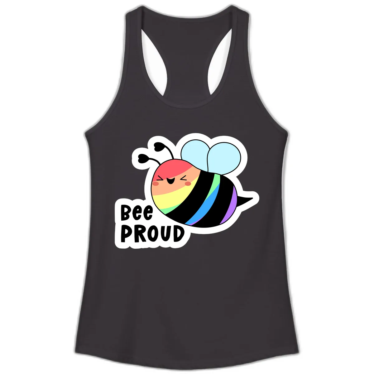 Bee Proud Rainbow Stripes Ladies Tank in Black