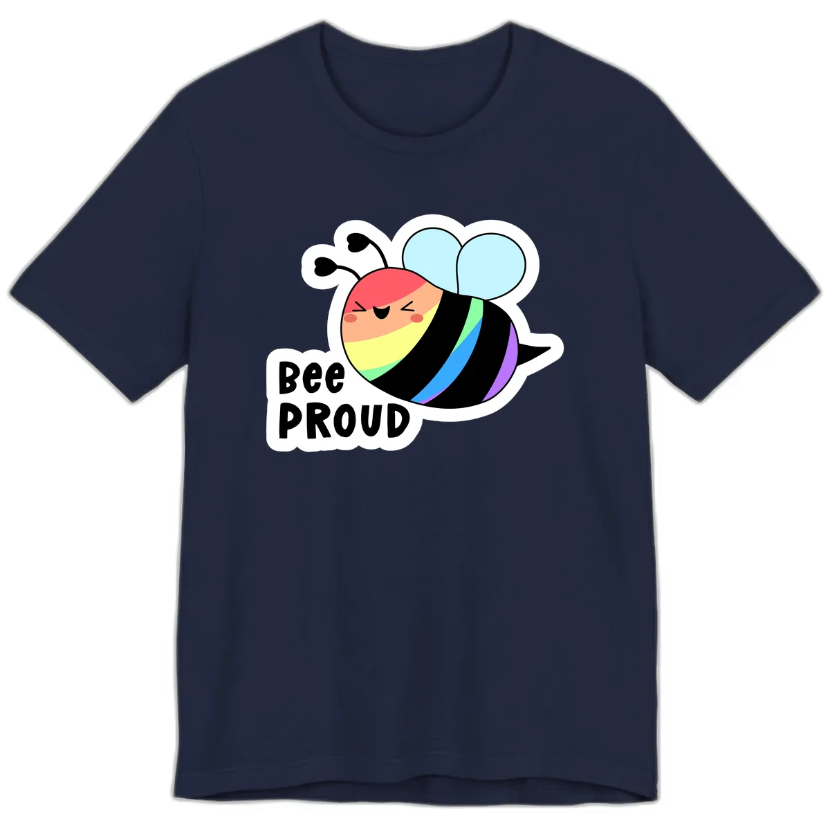 Bee Proud Rainbow Stripes Premium T-Shirt in Navy