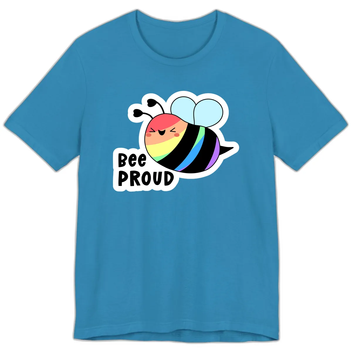 Bee Proud Rainbow Stripes Premium T-Shirt in Aqua