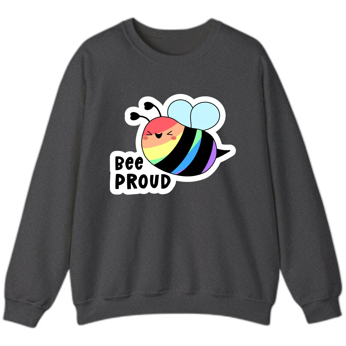 Bee Proud Rainbow Stripes Sweatshirt in Dark Heather