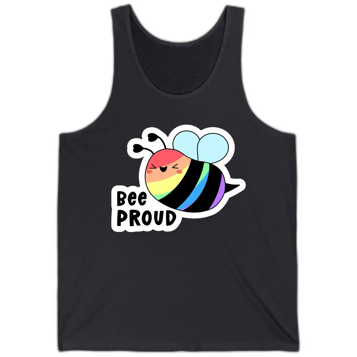 Bee Proud Rainbow Stripes Tank in Dark Grey