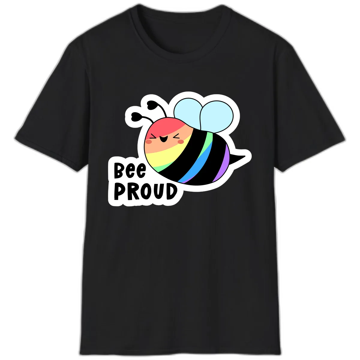 Bee Proud Rainbow Stripes T-Shirt in Black